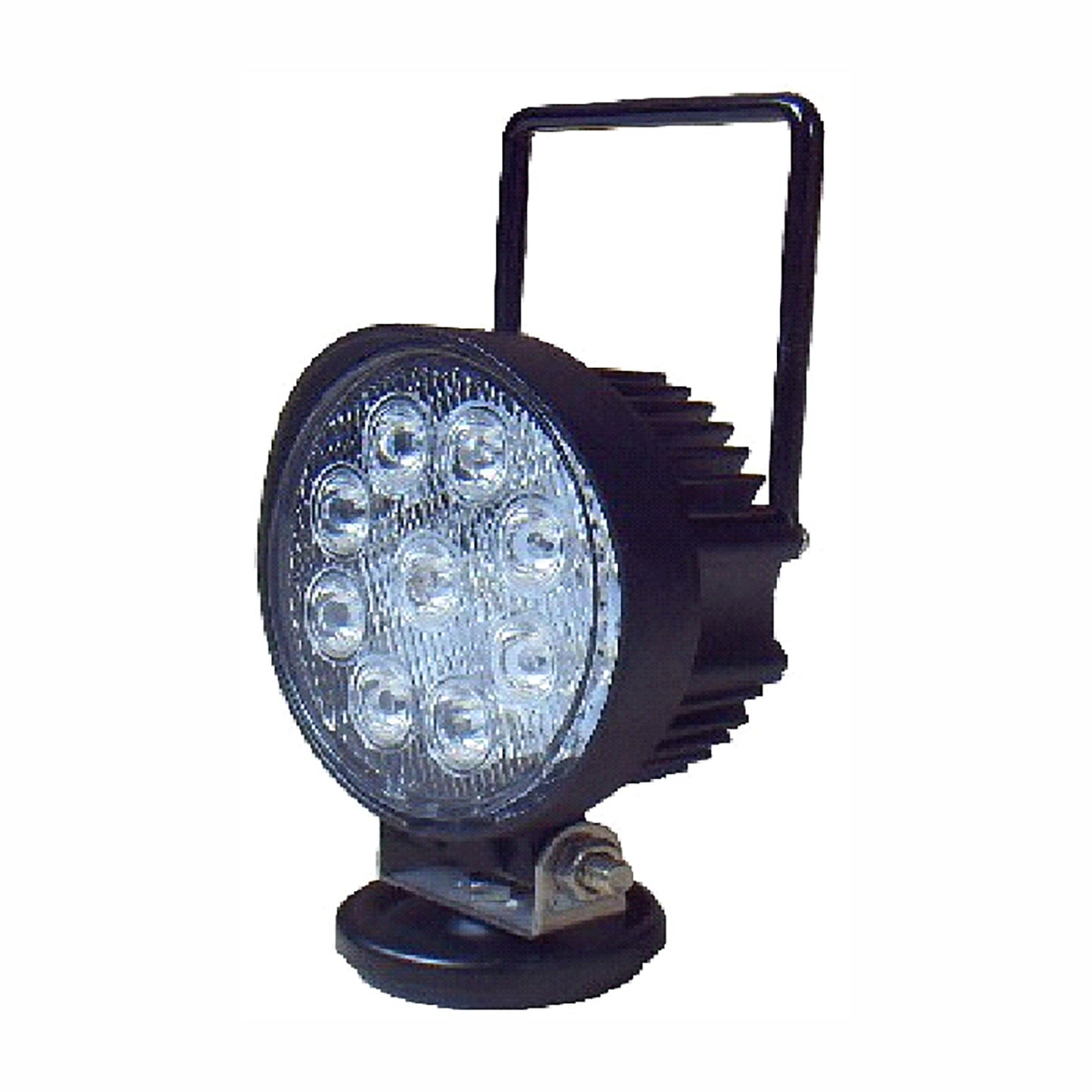 Black LED work light on a white background