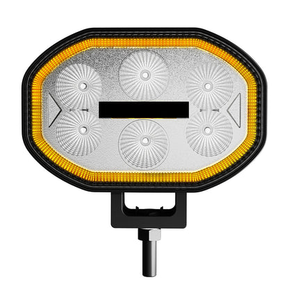 Rectangular LED work light with yellow border and black center on a white background