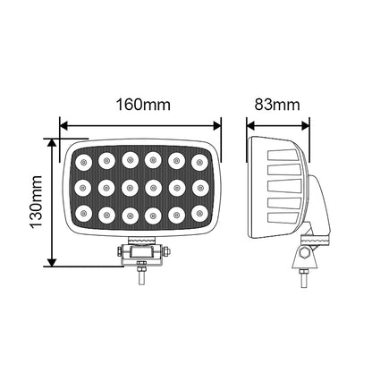 Technical drawing of a LED light bar with dimensions labeled