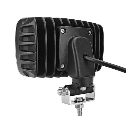Black off-road light with mounting bracket on a white background