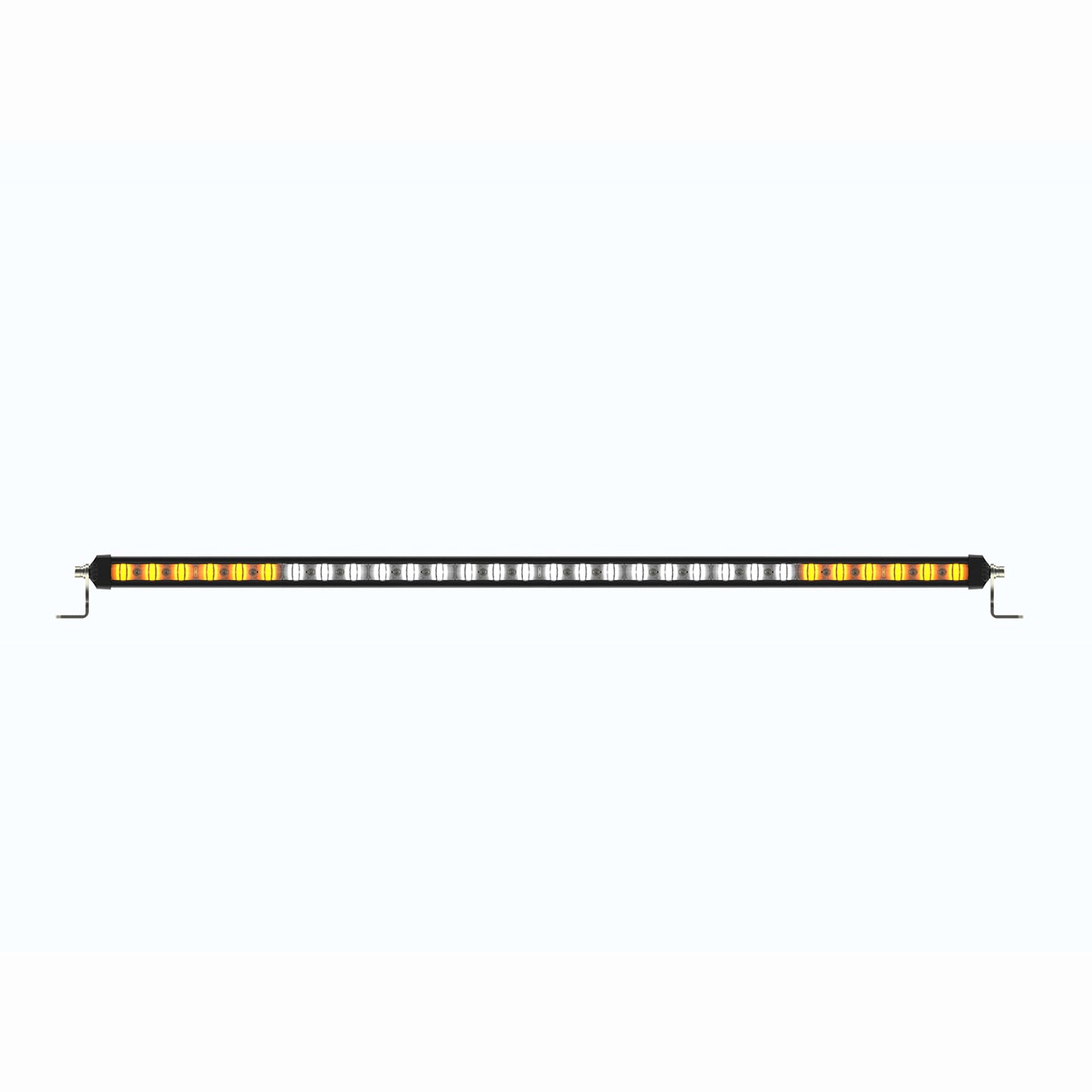 LED strip light with black frame and yellow accents on a white background