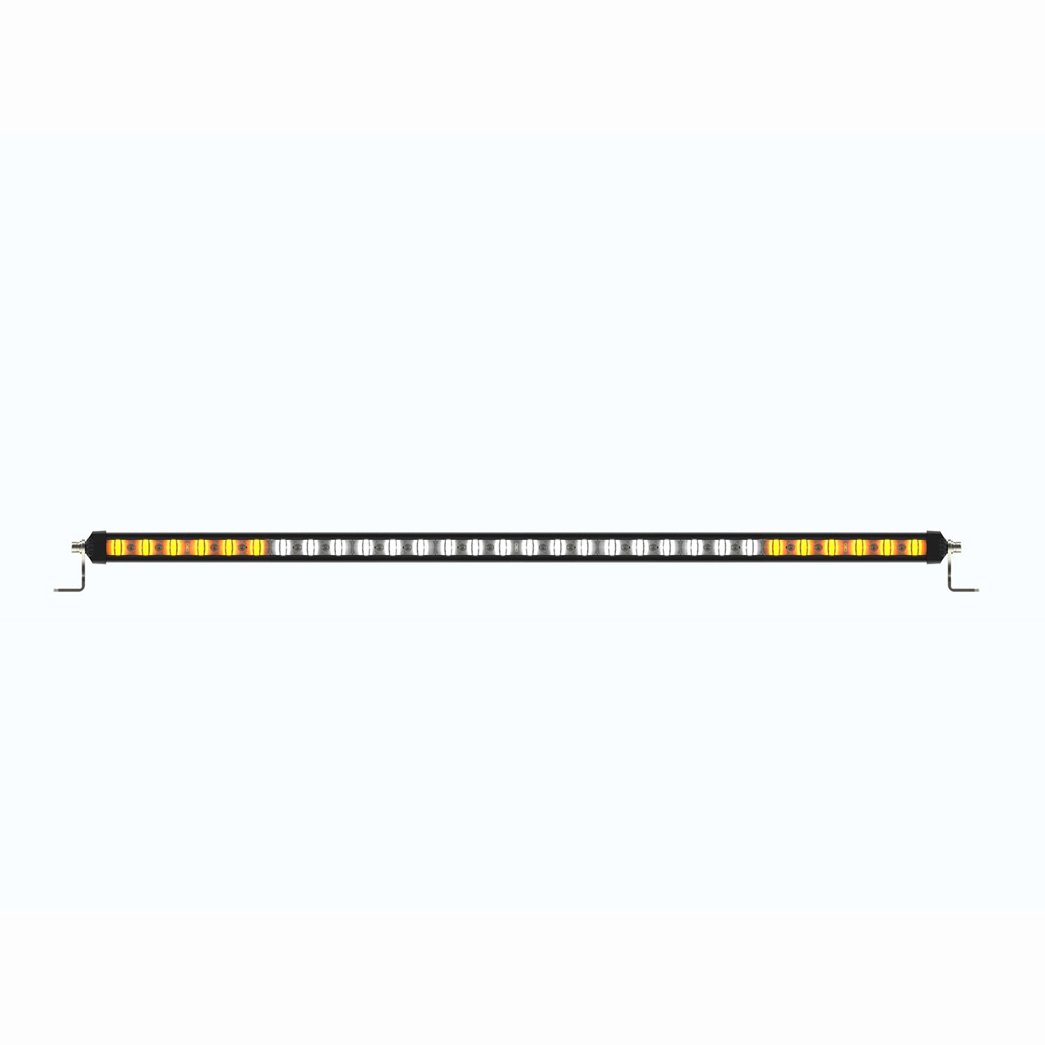 LED strip light with black frame and yellow accents on a white background