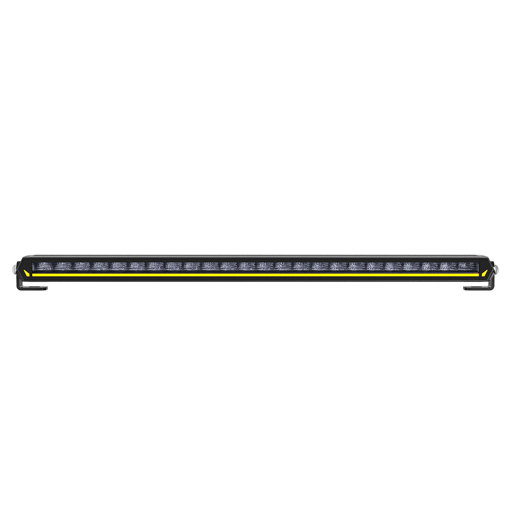 LED light bar with black housing and yellow accents on a white background
