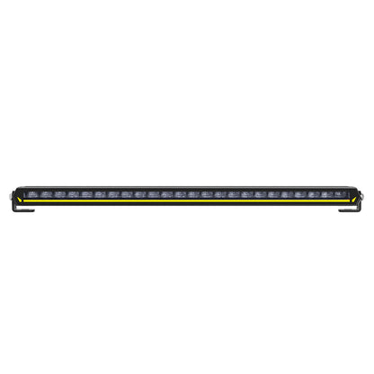 LED light bar with black housing and yellow accents on a white background