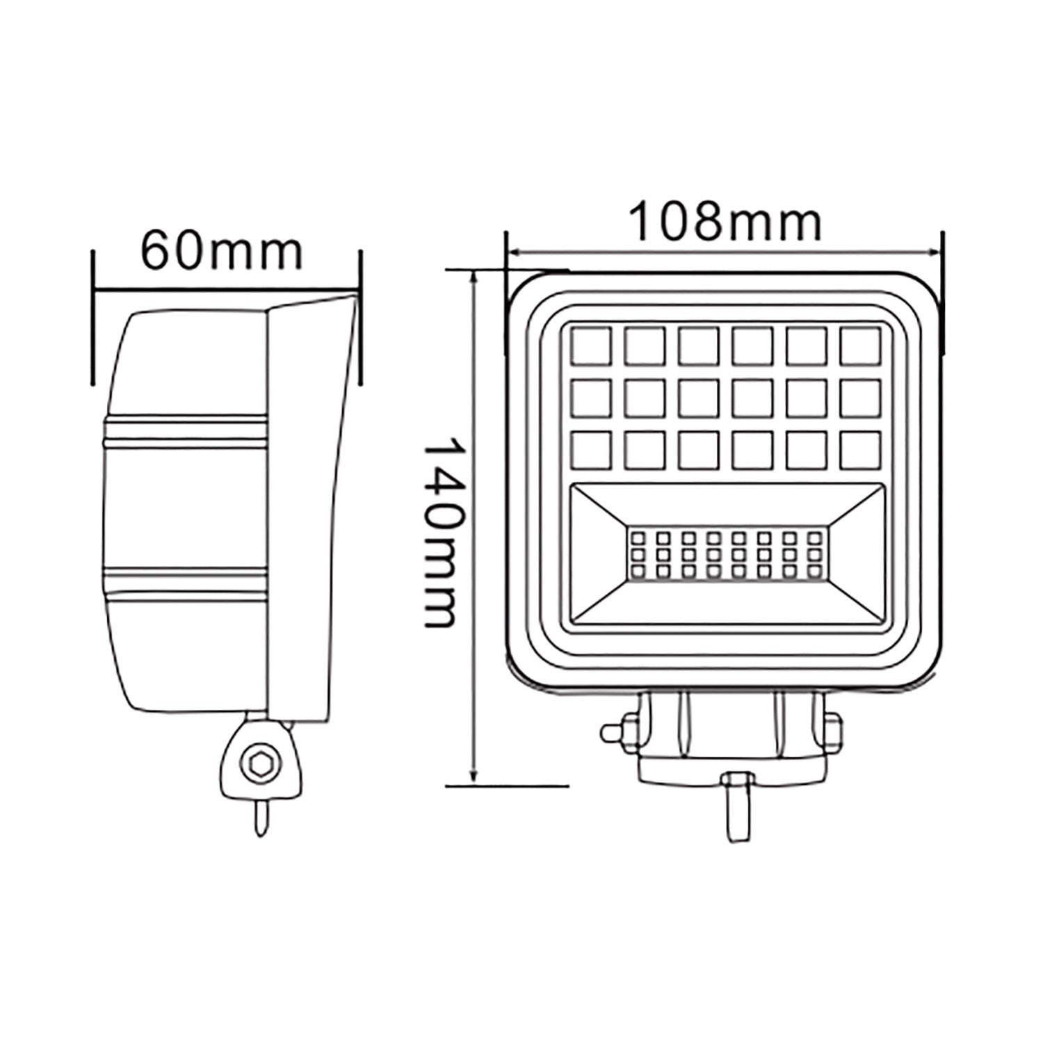 Technical drawing of a light fixture with dimensions labeled