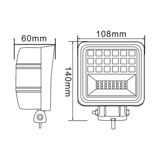 Technical drawing of a light fixture with dimensions labeled