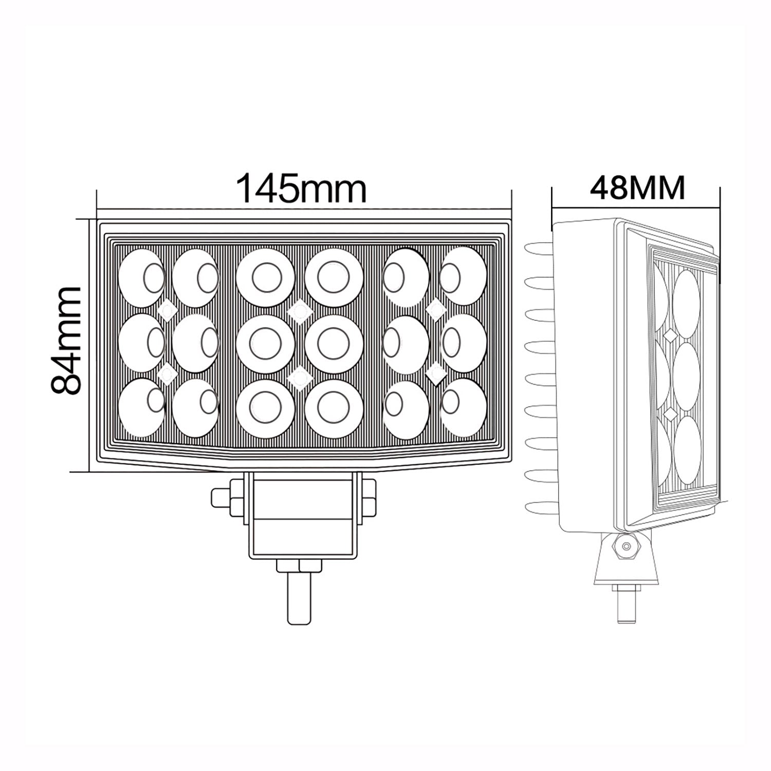 Technical drawing of 240° Wide Angle Work Lamp on a white background