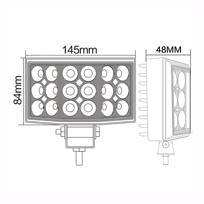 Technical drawing of 240° Wide Angle Work Lamp on a white background