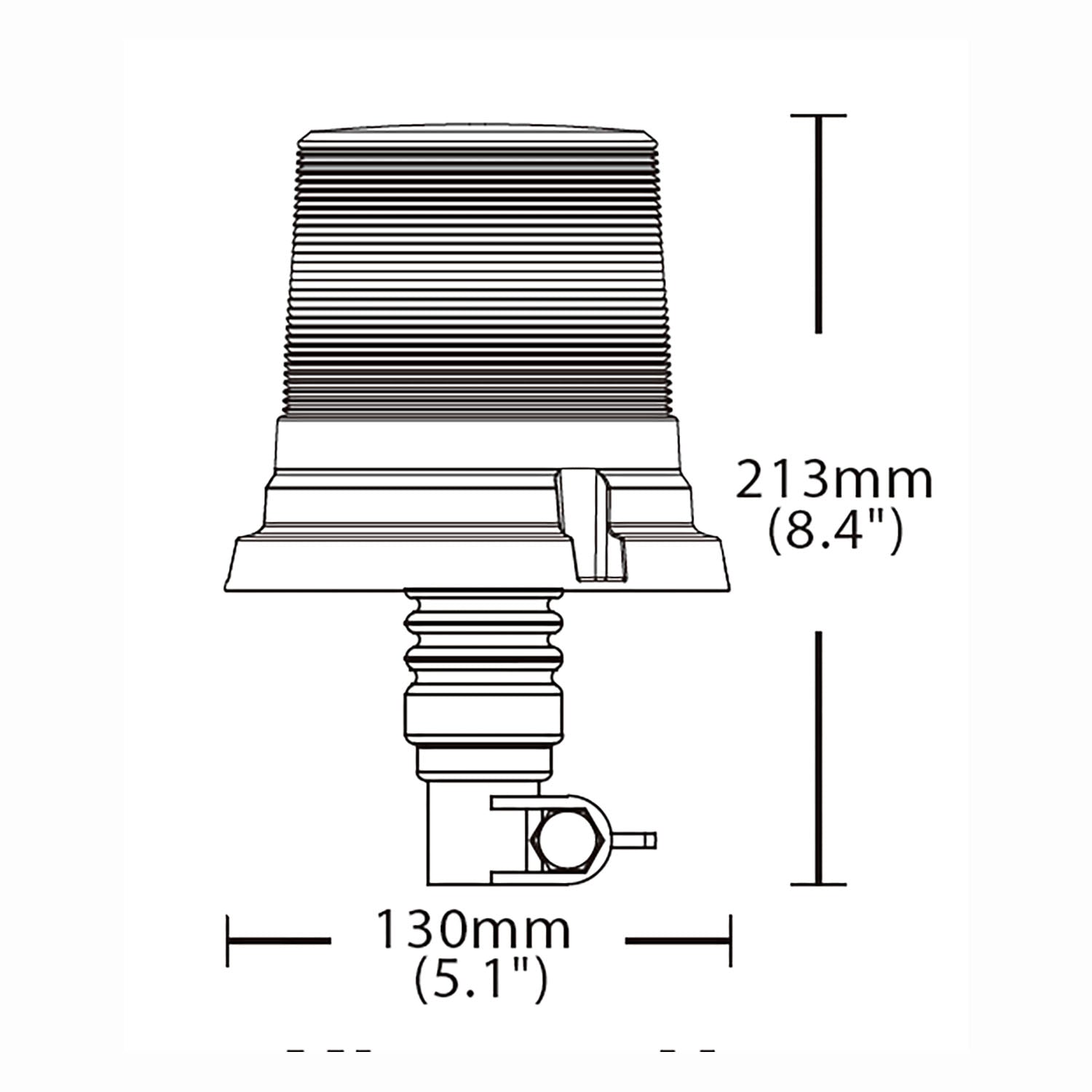 Technical drawing of a warning light with dimensions labeled