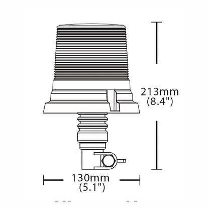 Technical drawing of a warning light with dimensions labeled