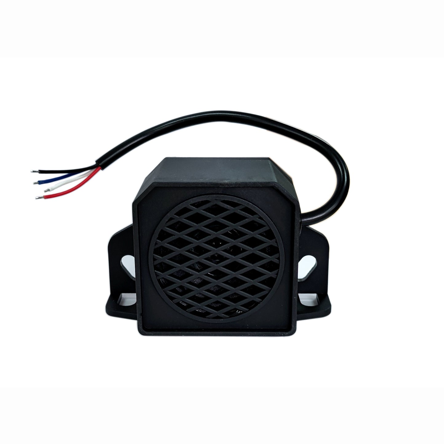 Black alarm with wires on a white background