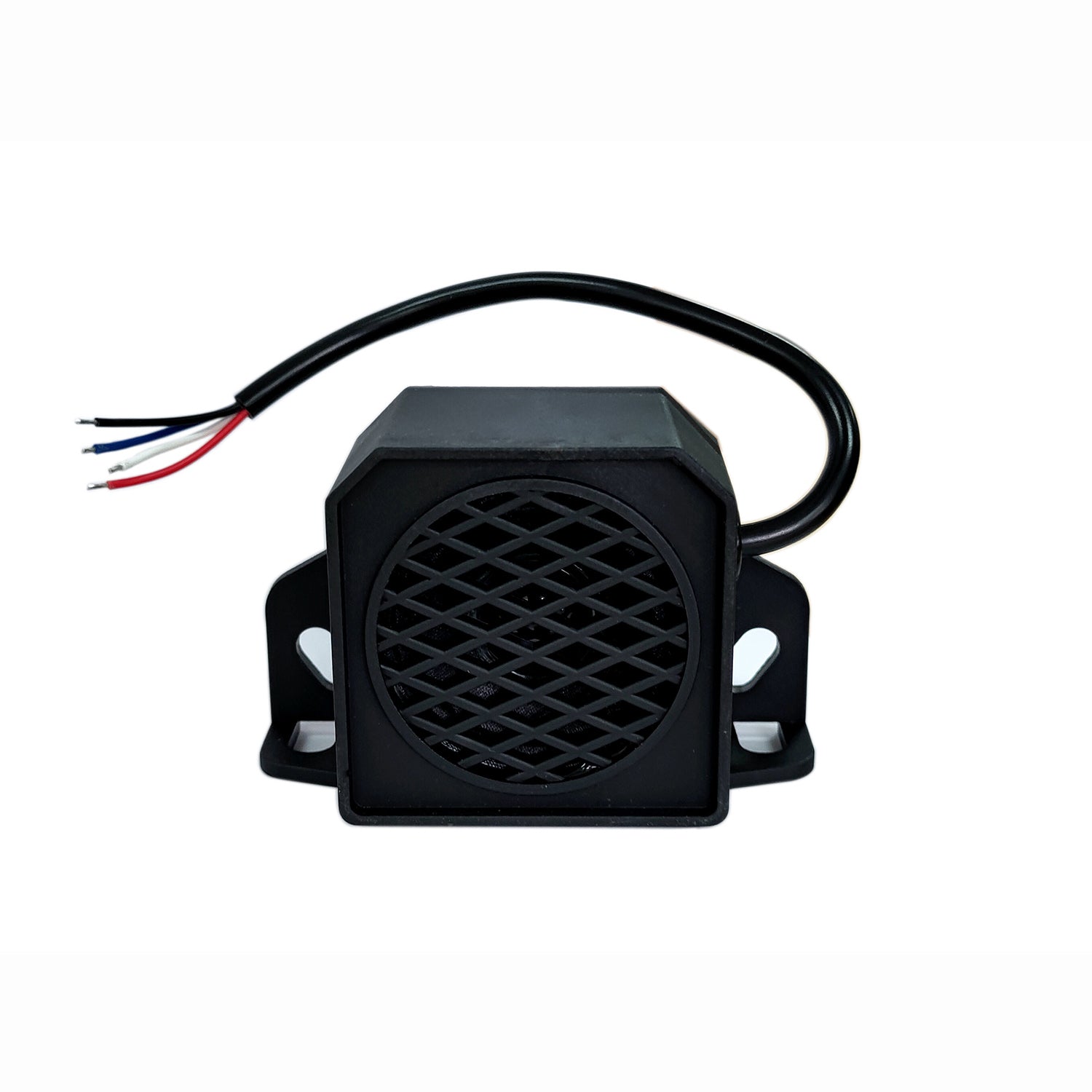 Black alarm with wires on a white background