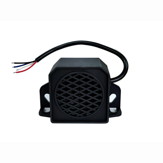 Black alarm with wires on a white background