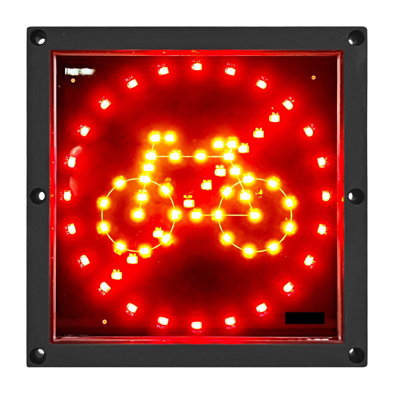 Illuminated Cycle warning light on a white background