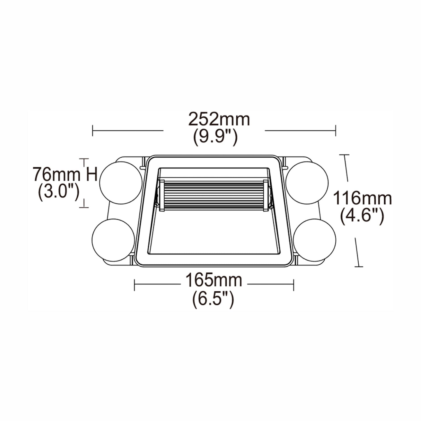 Dimensions of DL18 Dash Light on a white background
