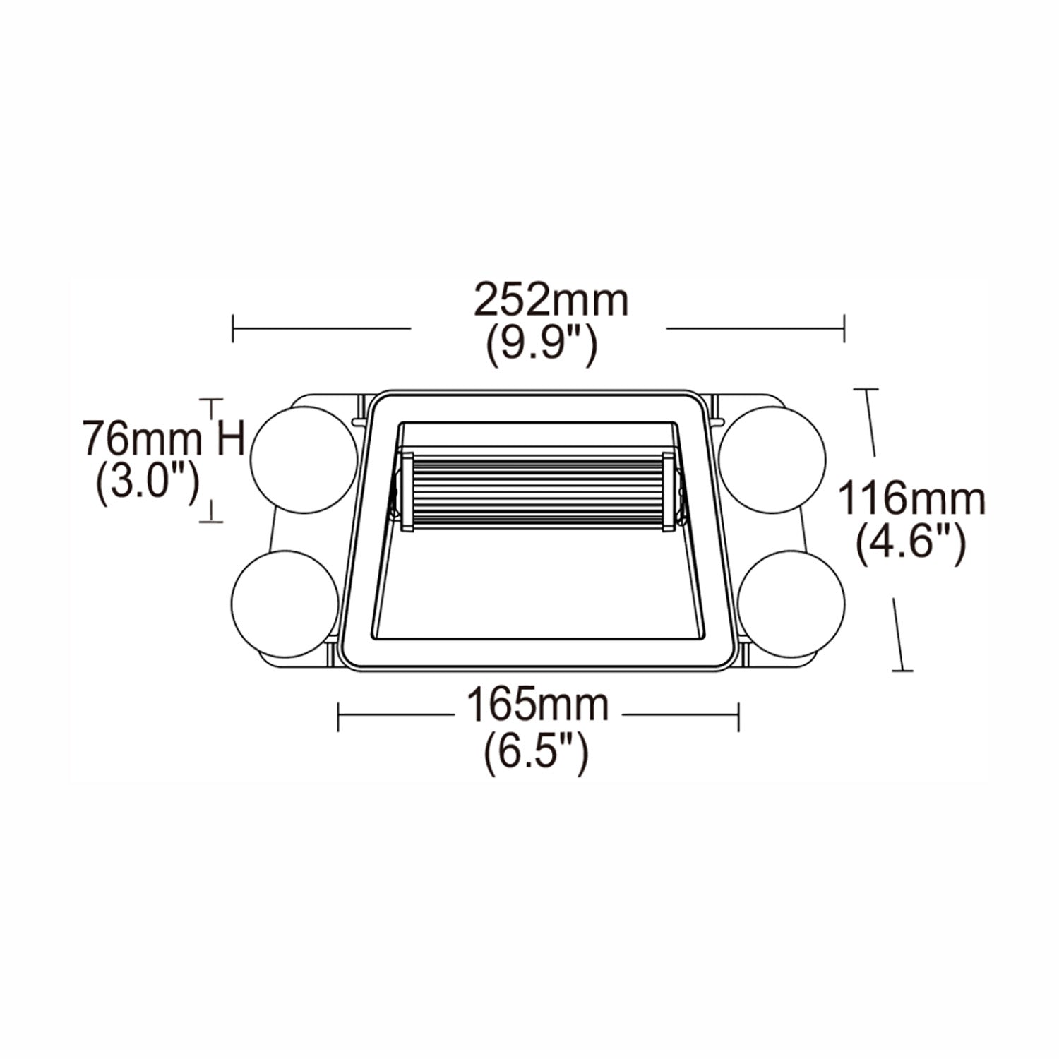 Dimensions of DL18 Dash Light on a white background