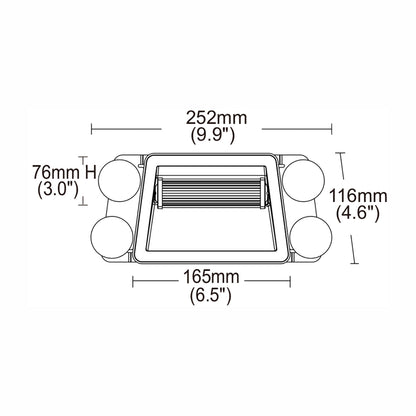 Dimensions of DL18 Dash Light on a white background