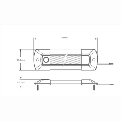 Technical drawing of a Interior Light with dimensions labeled