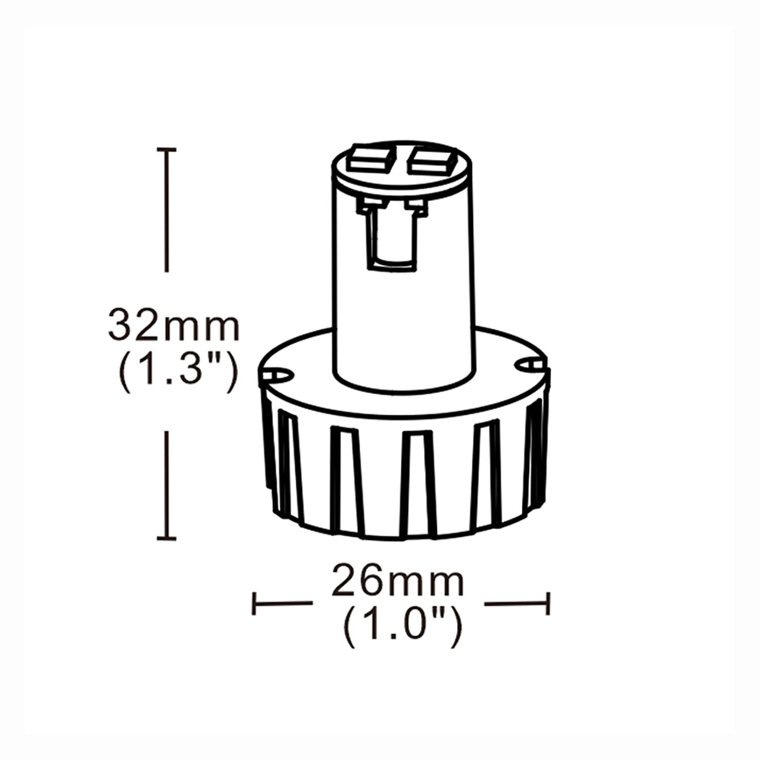 Technical drawing of a light fitting with dimensions labeled