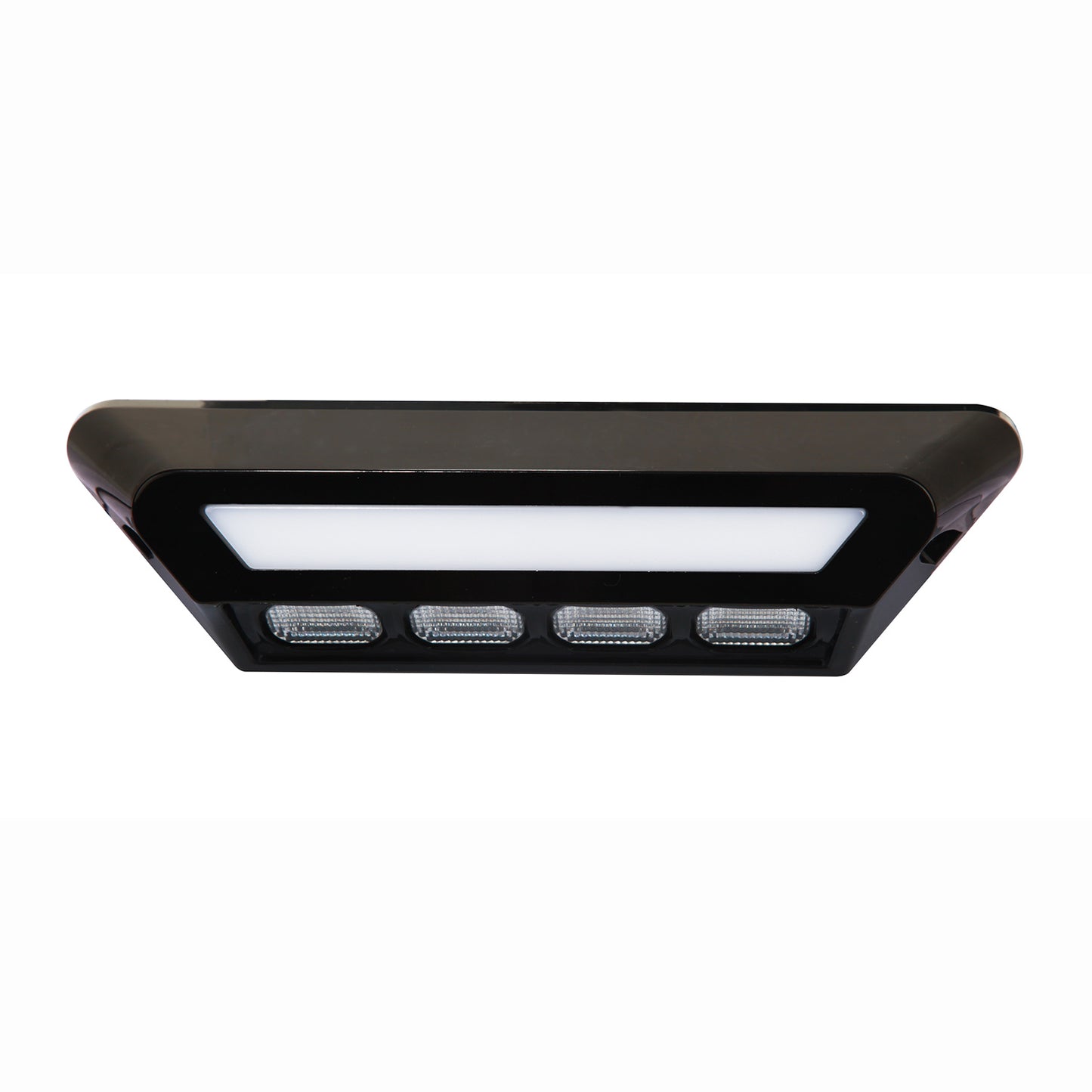 Black rectangular light fixture on a white background