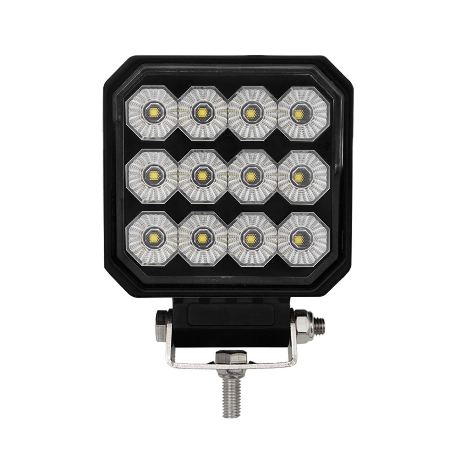 Square LED work light with multiple bulbs on a white background