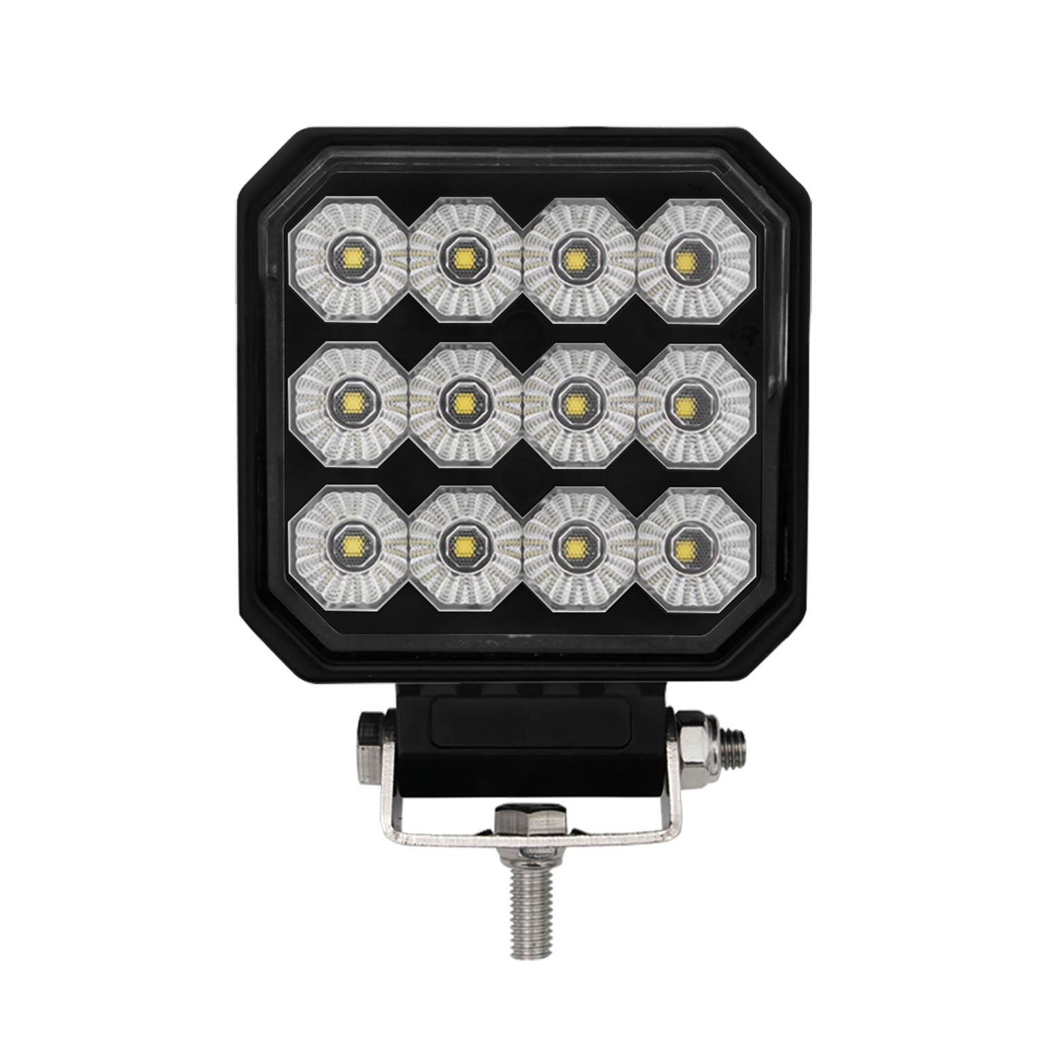 Square LED work light with multiple bulbs on a white background