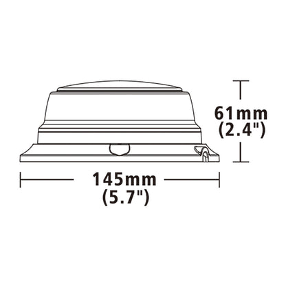 Technical drawing of a warning light with dimensions labeled