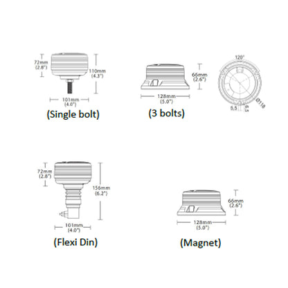 Technical diagram of different types of bolts with measurements on a white background