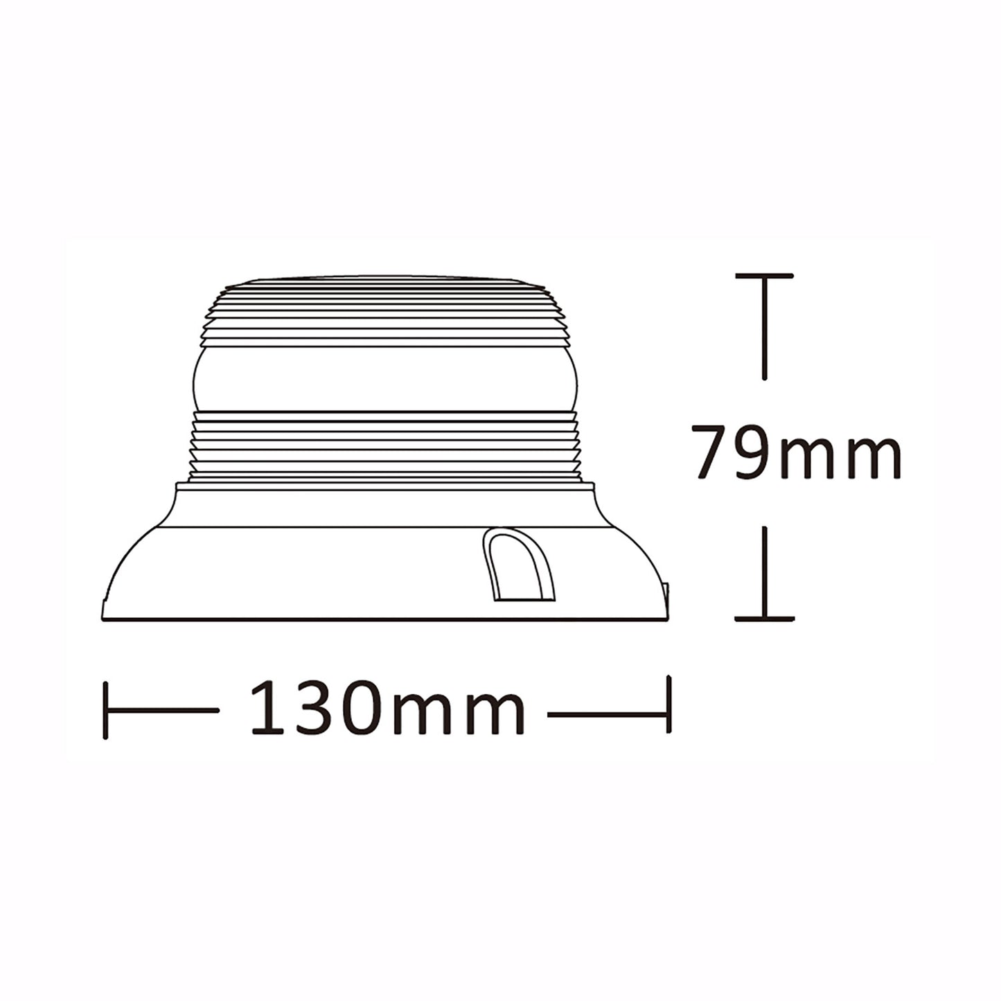Technical drawing of a warning light with dimensions labeled