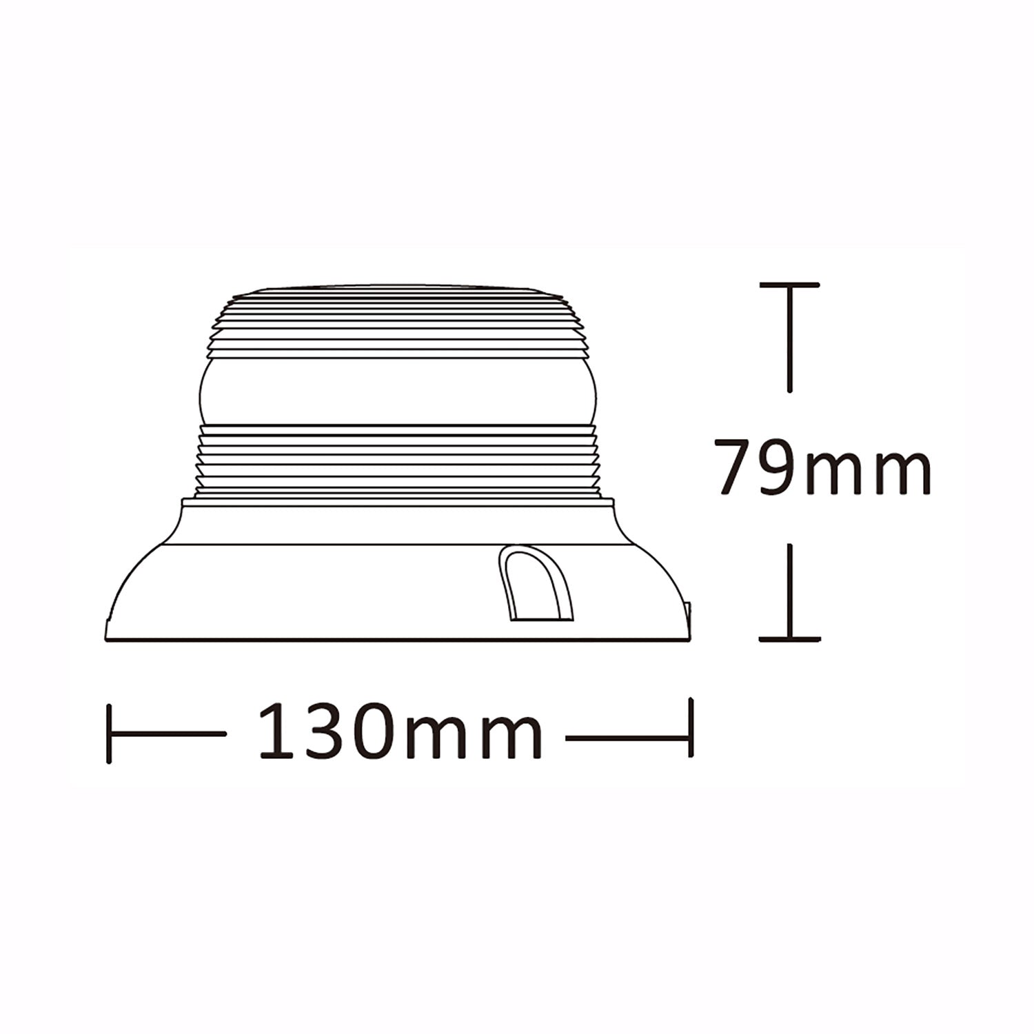 Technical drawing of a warning light with dimensions labeled