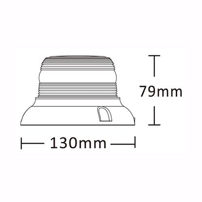 Technical drawing of a warning light with dimensions labeled
