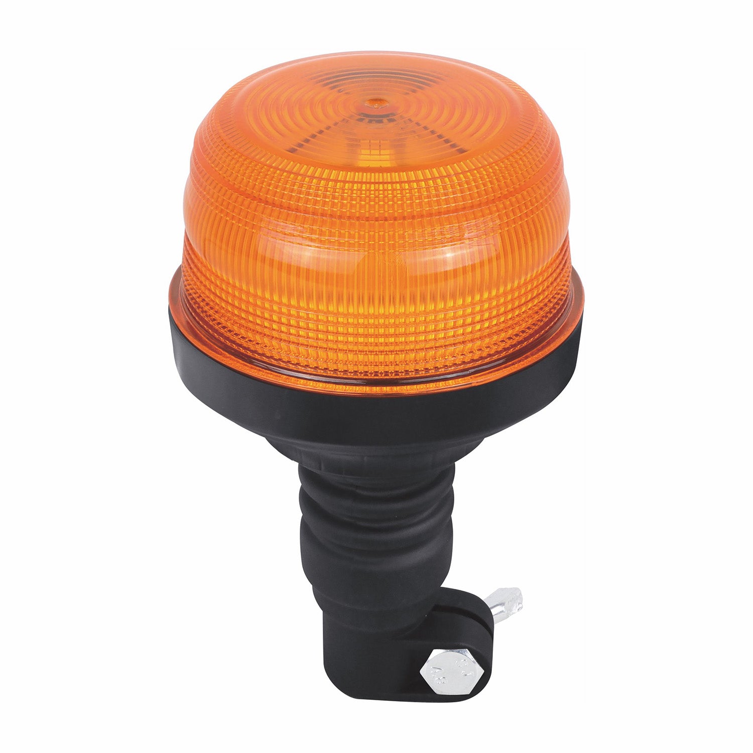 Orange warning light with black base on a white background