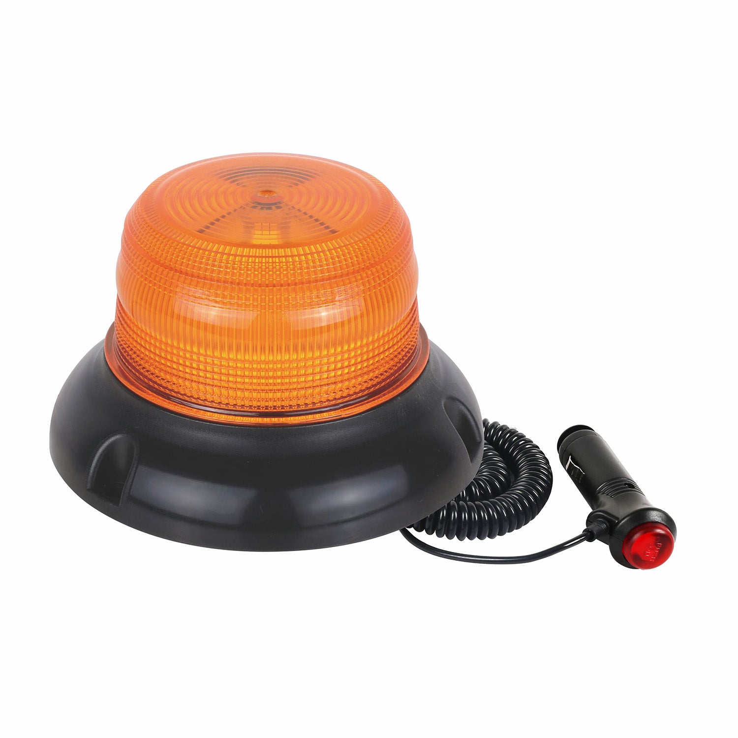 Orange warning light with black base on white background