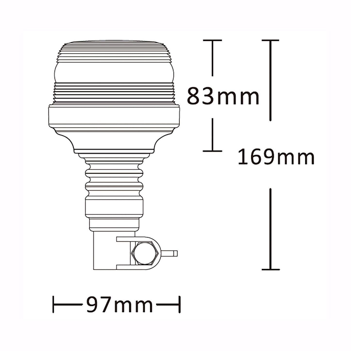 Technical drawing of a warning light fitting with dimensions labeled