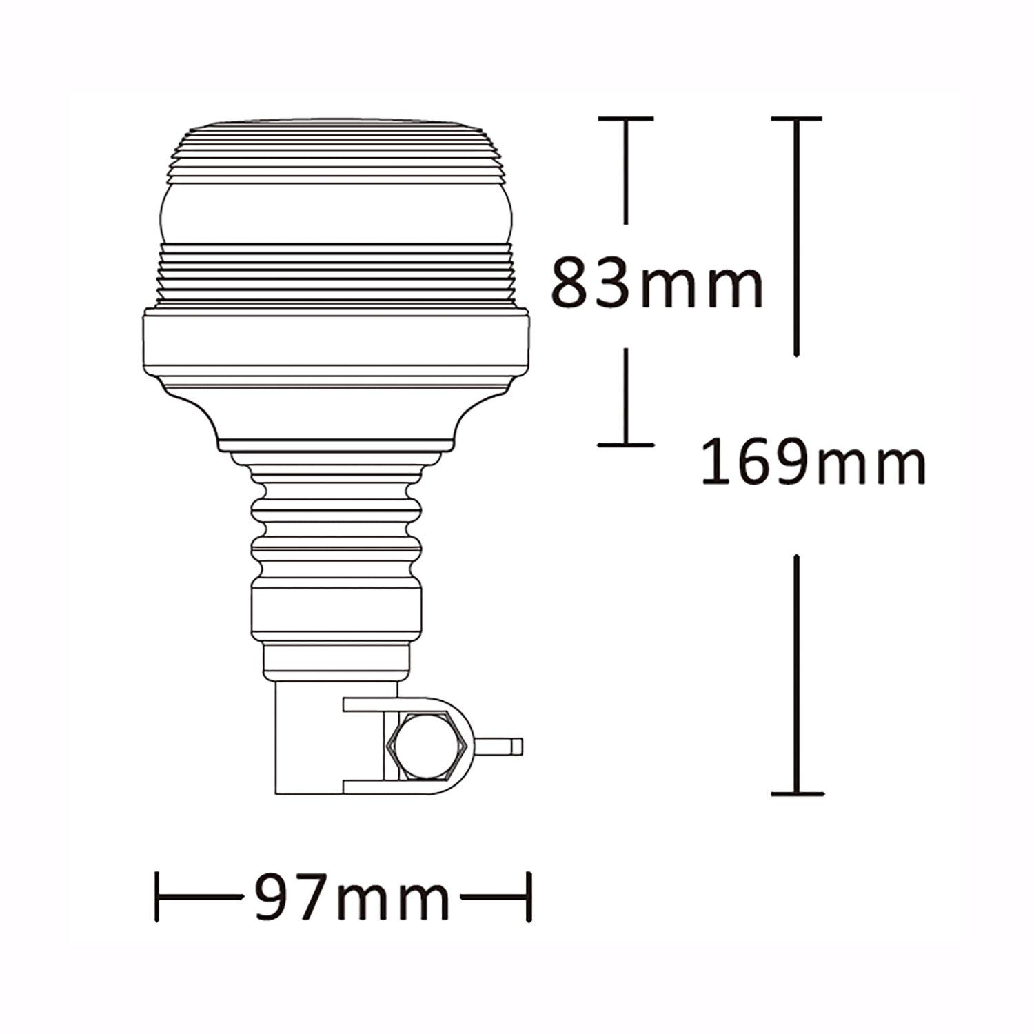 Technical drawing of a warning light fitting with dimensions labeled