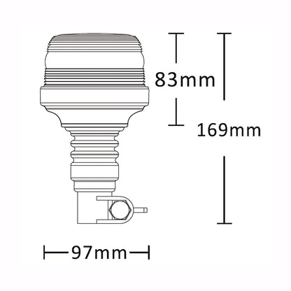 Technical drawing of a warning light fitting with dimensions labeled