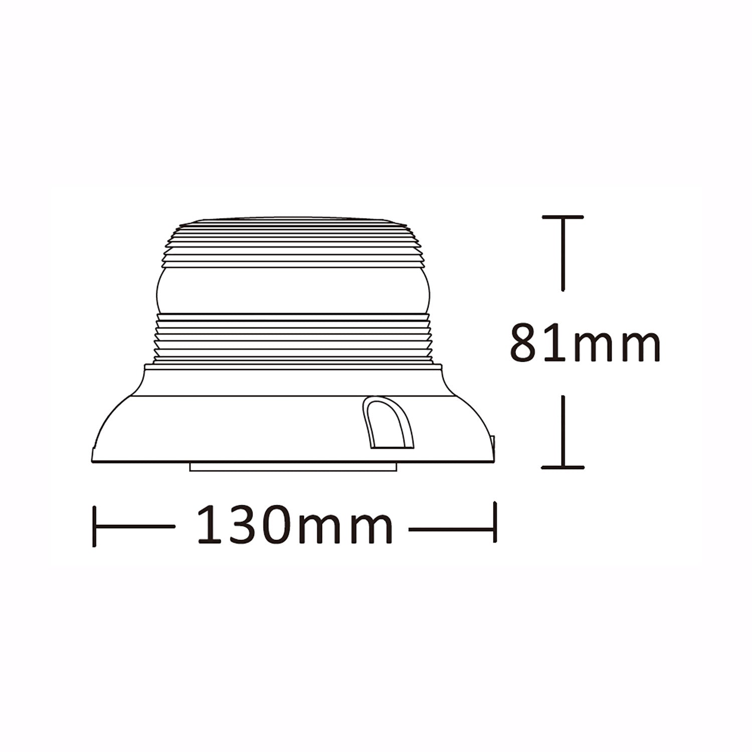 Technical drawing of a warning light with dimensions labeled