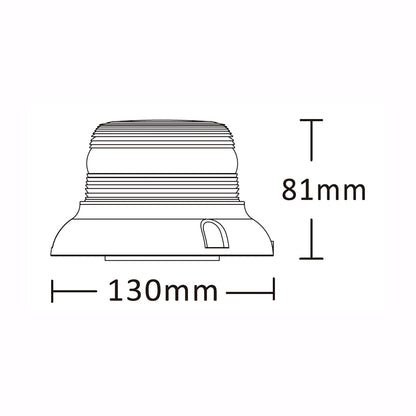 Technical drawing of a warning light with dimensions labeled