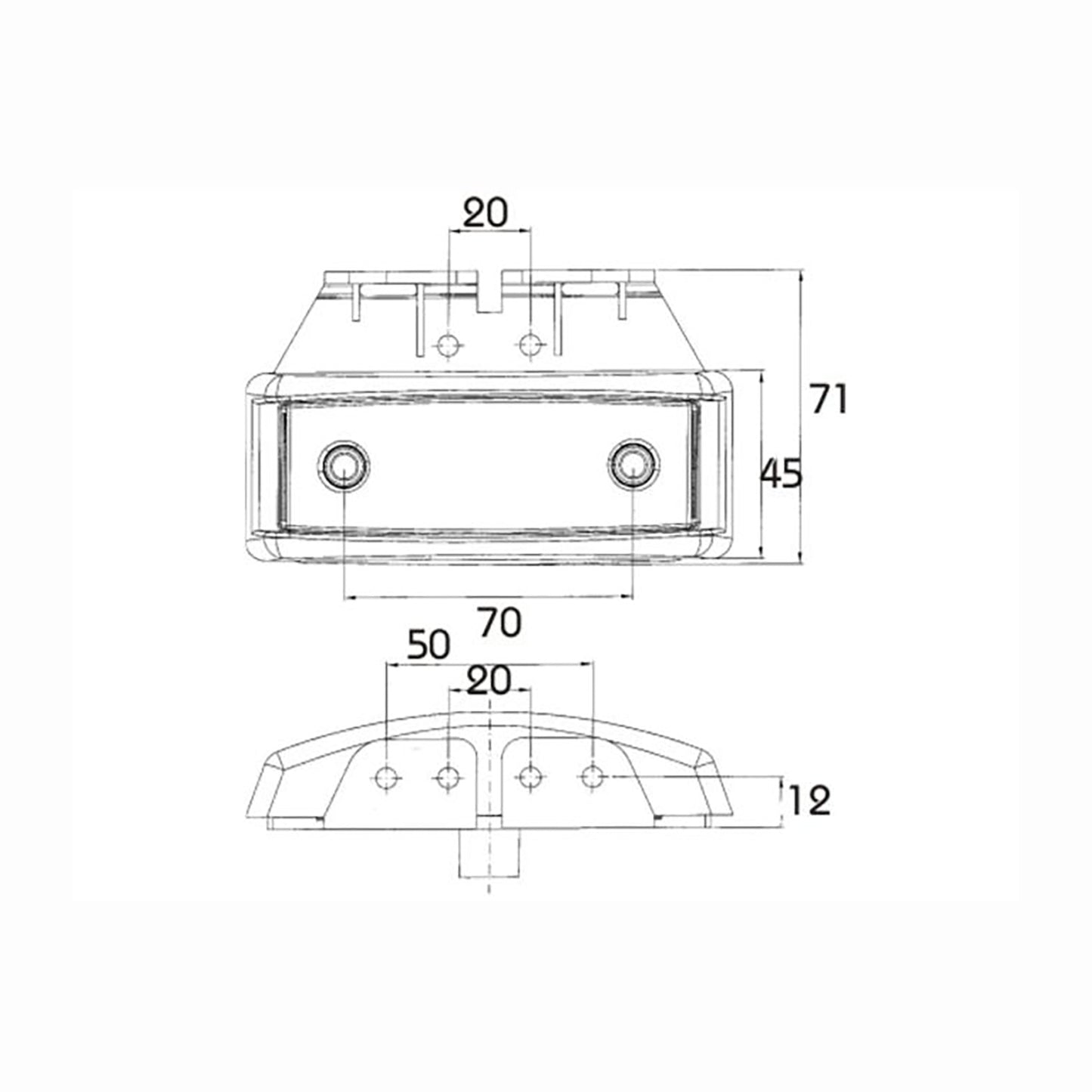 Technical drawing of a safety light with dimensions