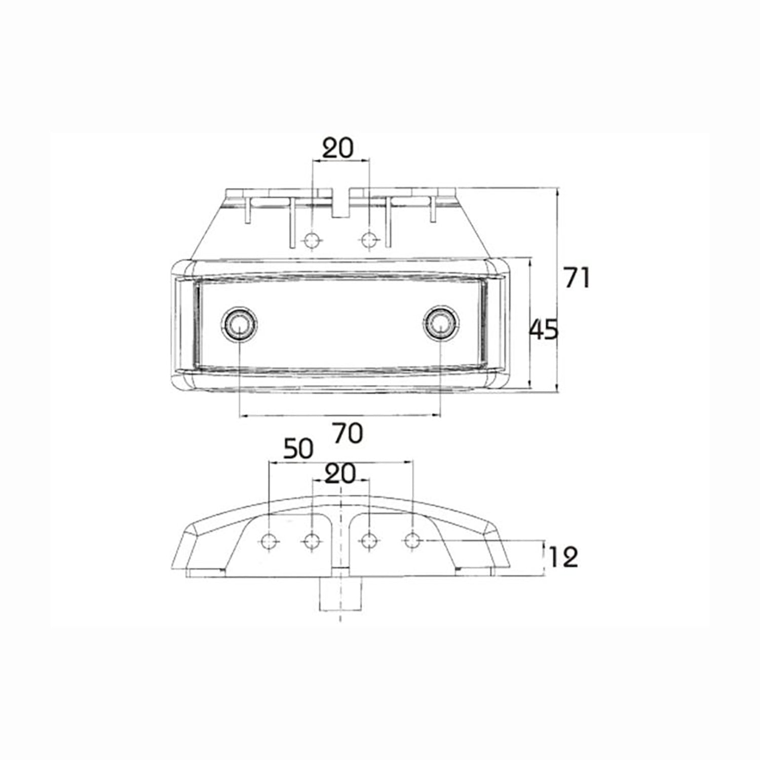 Technical drawing of a safety light with dimensions