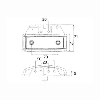 Technical drawing of a safety light with dimensions