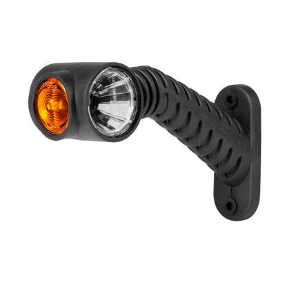 Black vehicle light fixture with orange and clear lens on a white background
