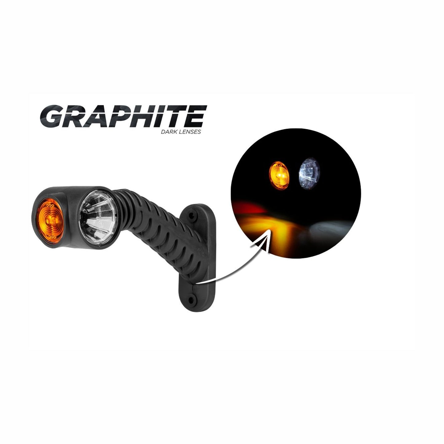 Graphite dark lens light with close-up on a white background