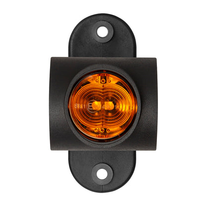 Amber light with black casing on a white background