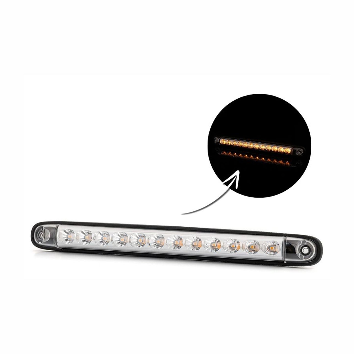 LED light bar with close-up of a specific section on a white background