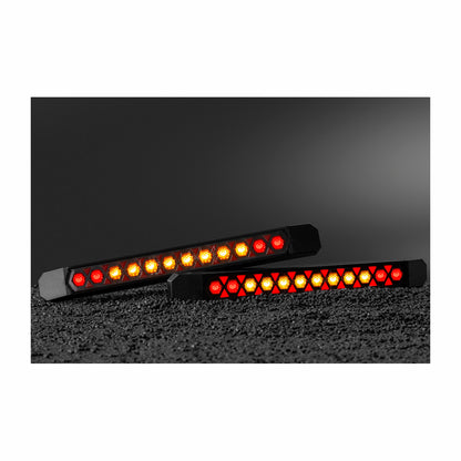 Two LED strip lights with red and yellow LEDs on a black background
